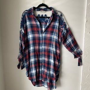 Zara flannel shirt dress with Mesh/ lace style detail on shoulders - size m